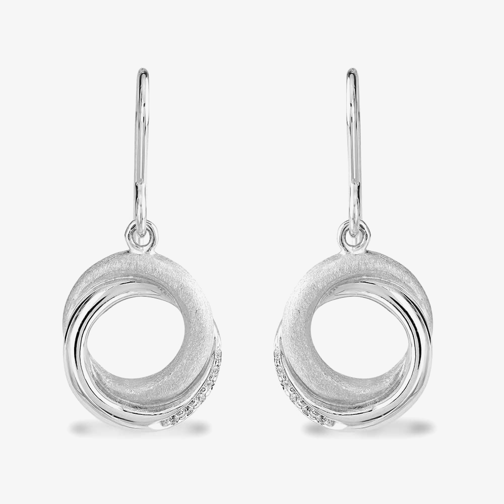 Rosa Lea Pave Frosted Sparkle Intertwined Rings Dropper Earrings BJ-E3268RO