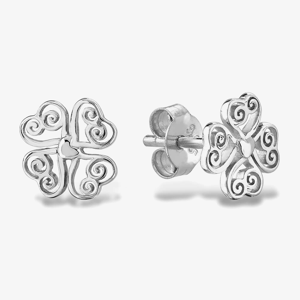 Rosa Lea Filigree Heart Four Leaf Clover Stud Earrings AM-2THB009904