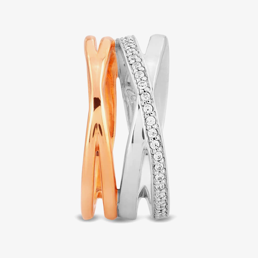 Rosa Lea Pave Cross-Over Double Ring BJ-R2686CRG