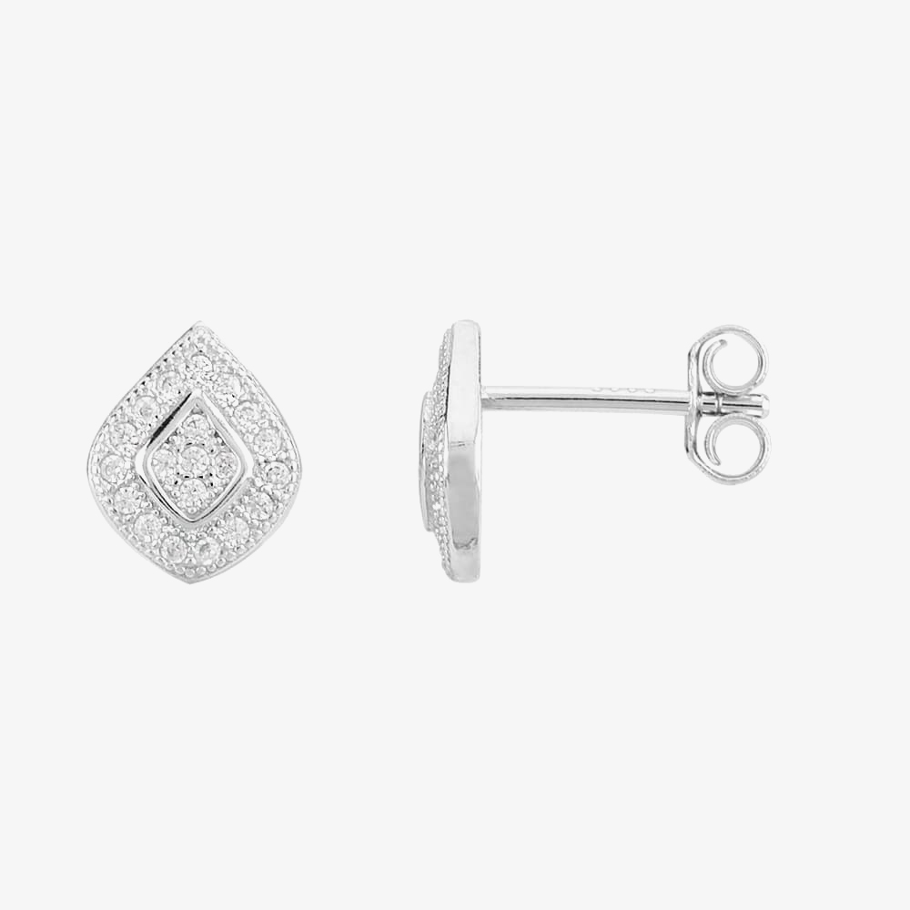 Silver Pavé Cushion Pendant and Earrings Set E610666+E610666-P