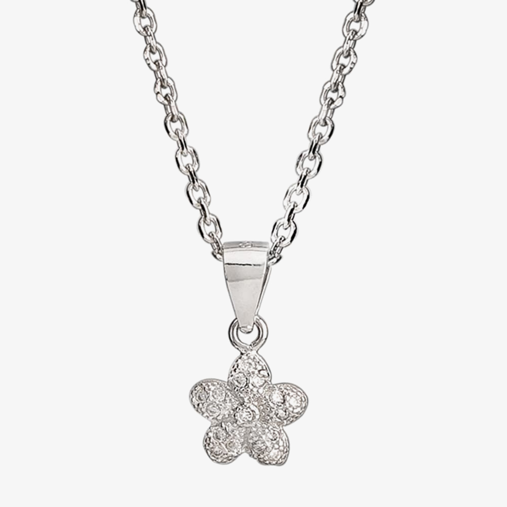 Silver Cubic Zirconia Textured Flower Pendant and Earring Set E610851+E610851-P