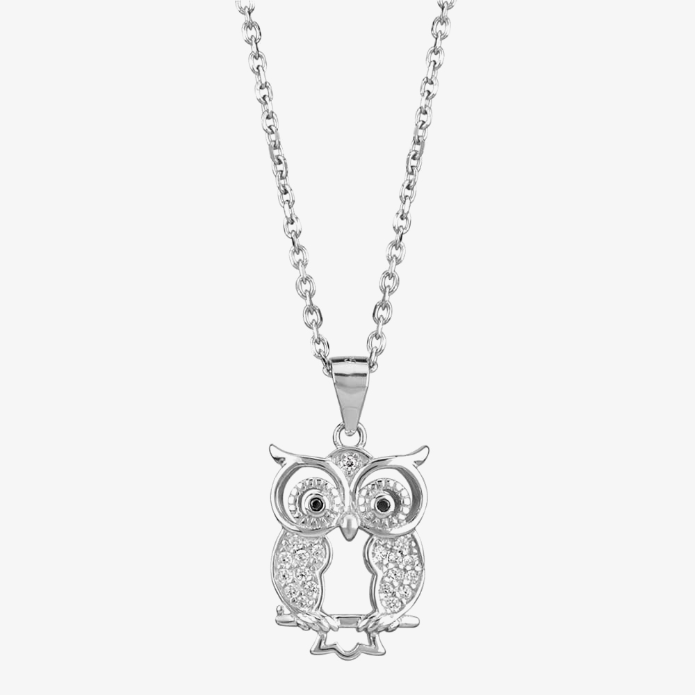 Silver Cubic Zirconia Owl Pendant and Earring Set E615090+P614130