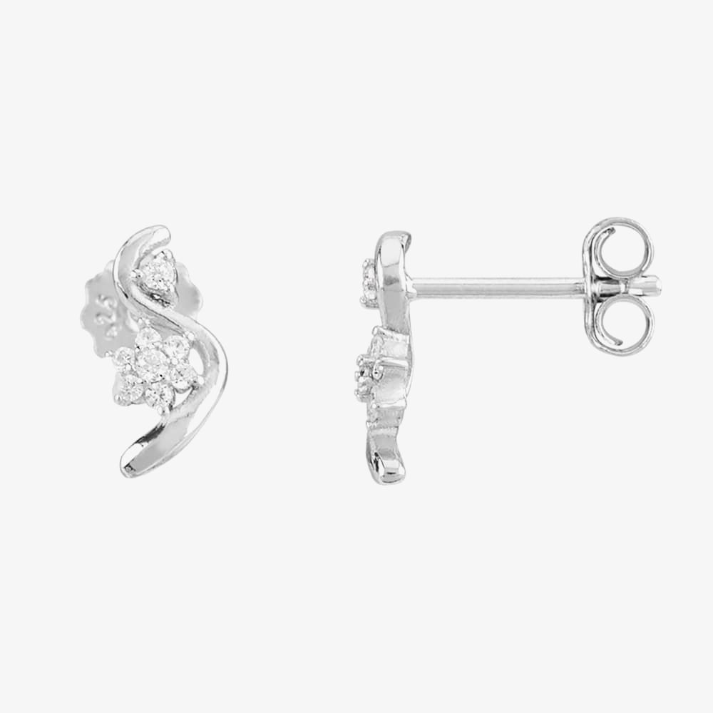 Silver Cubic Zirconia Swirl Flower Pendant and Earring Set E614543+P613937