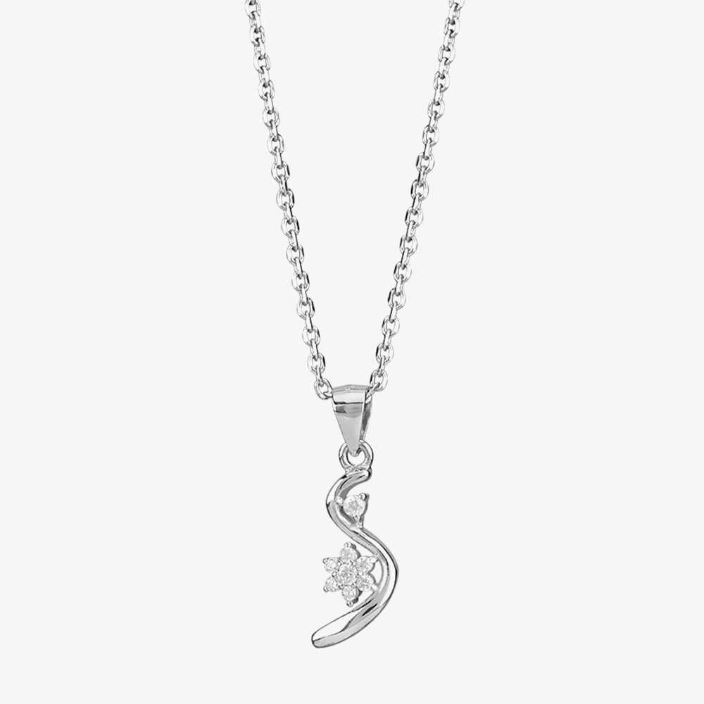 Silver Cubic Zirconia Swirl Flower Pendant and Earring Set E614543+P613937