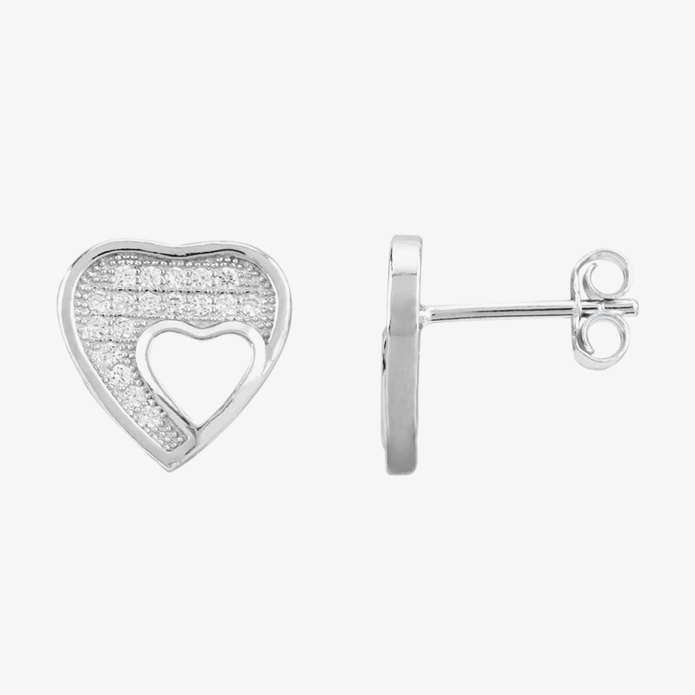 Silver Pavé Cut-Out Heart Pendant and Earring Set E612067+E612067-P