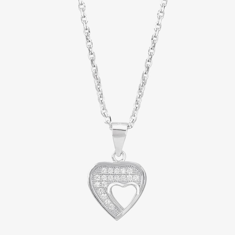 Silver Pavé Cut-Out Heart Pendant and Earring Set E612067+E612067-P