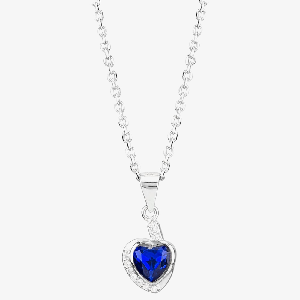 Silver Blue Cubic Zirconia Wrapped Heart Pendant and Earring Set E614598+E614598-P
