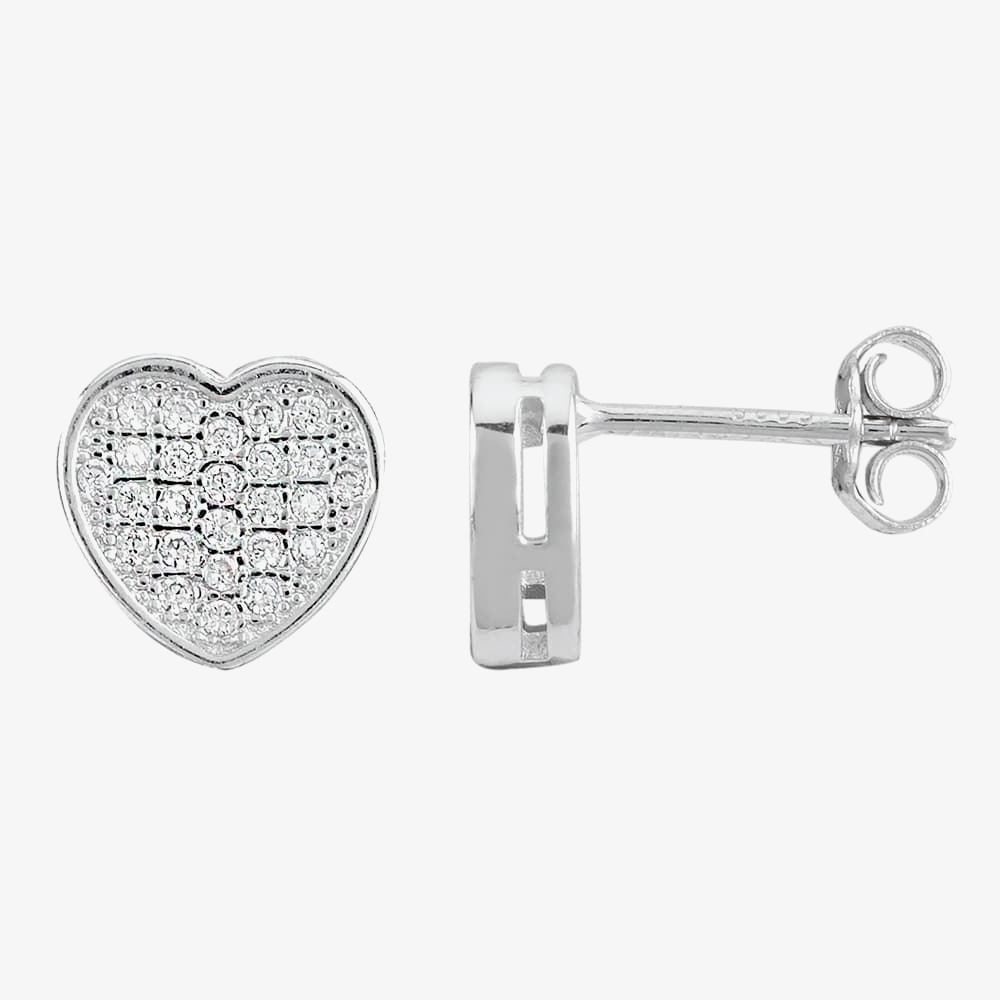 Silver Pavé Heart Pendant and Studs Set E611718+P611854