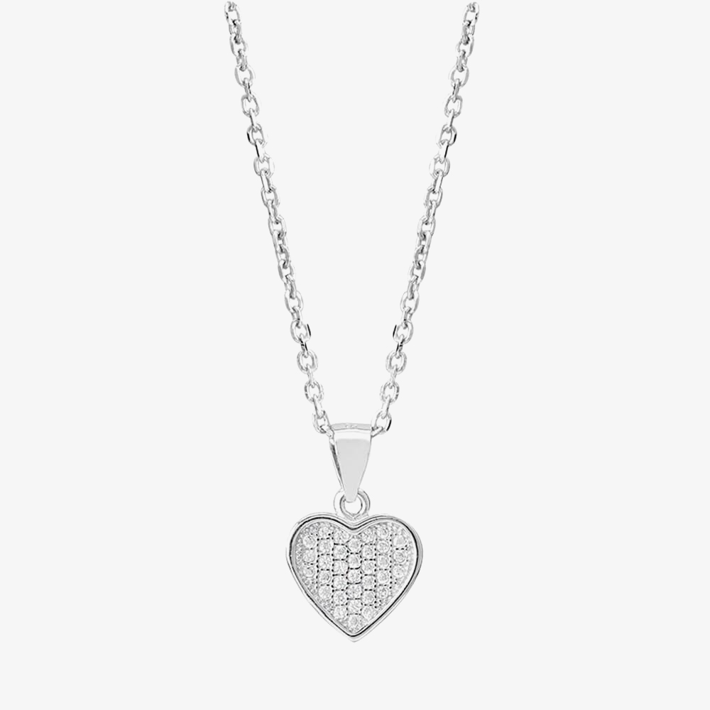 Silver Pavé Heart Pendant and Studs Set E611718+P611854