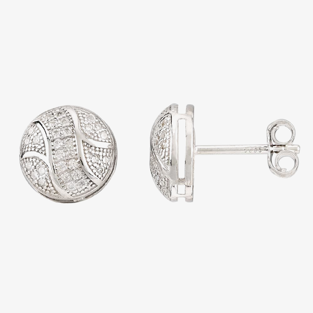 Silver Cubic Zirconia Textured Button Pendant and Earring Set E610348+P610561