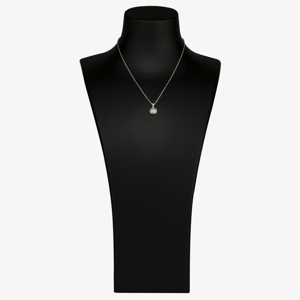 Silver Cubic Zirconia Textured Button Pendant and Earring Set E610348+P610561