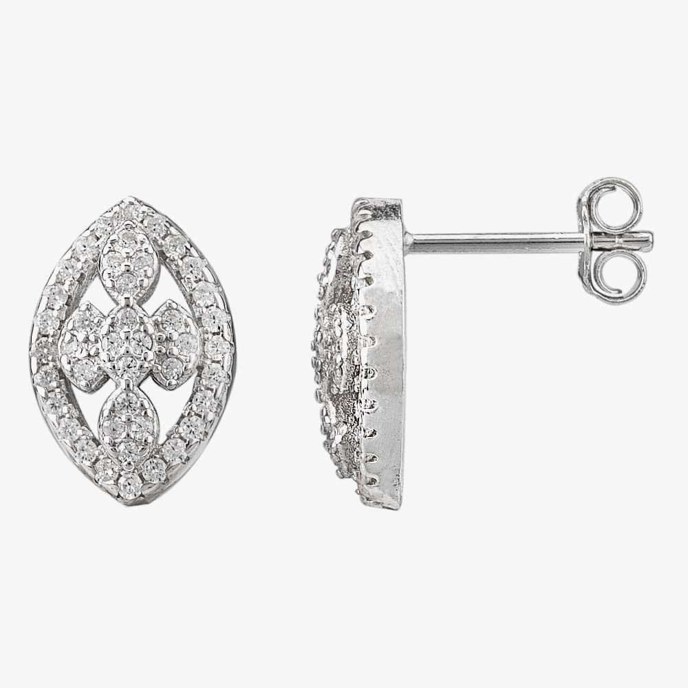 Silver Pavé Open Marquise Pendant and Earring Set E614905+P614075