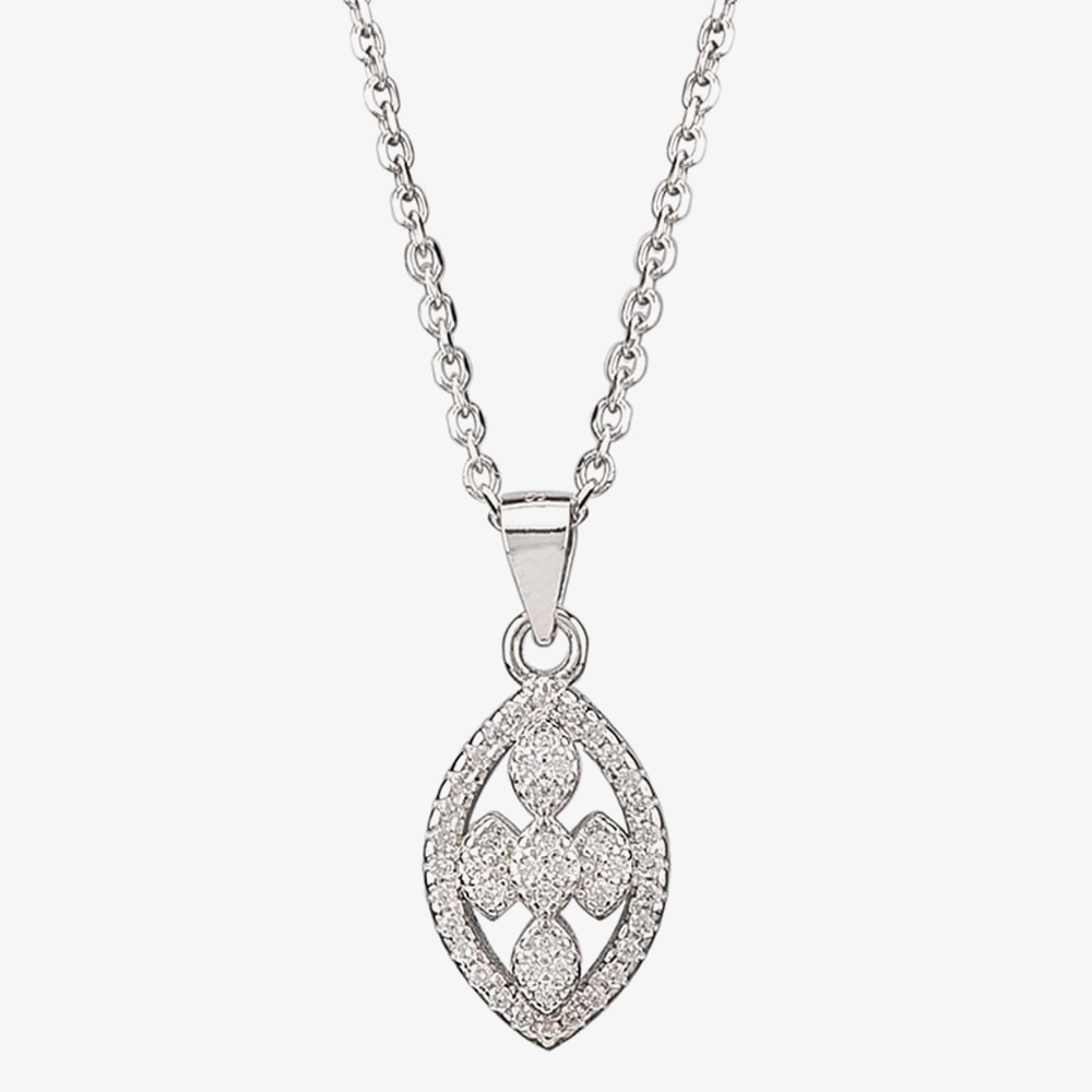 Silver Pavé Open Marquise Pendant and Earring Set E614905+P614075