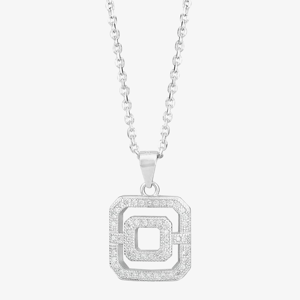 Silver Pavé Open Square Pendant and Earring Set E611954+P612150