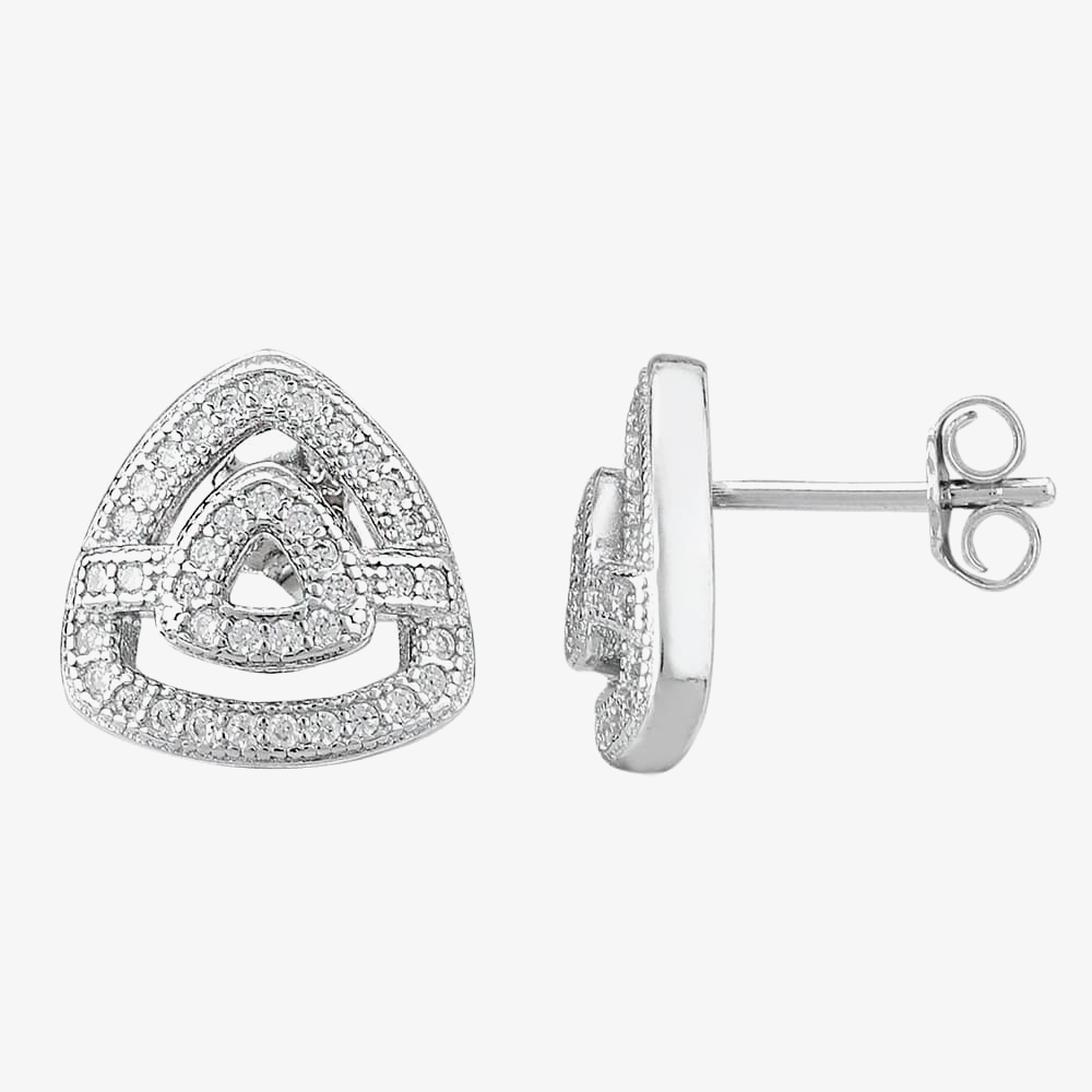 Silver Pavé Open Triangle Pendant and Earring Set E611952+P612148
