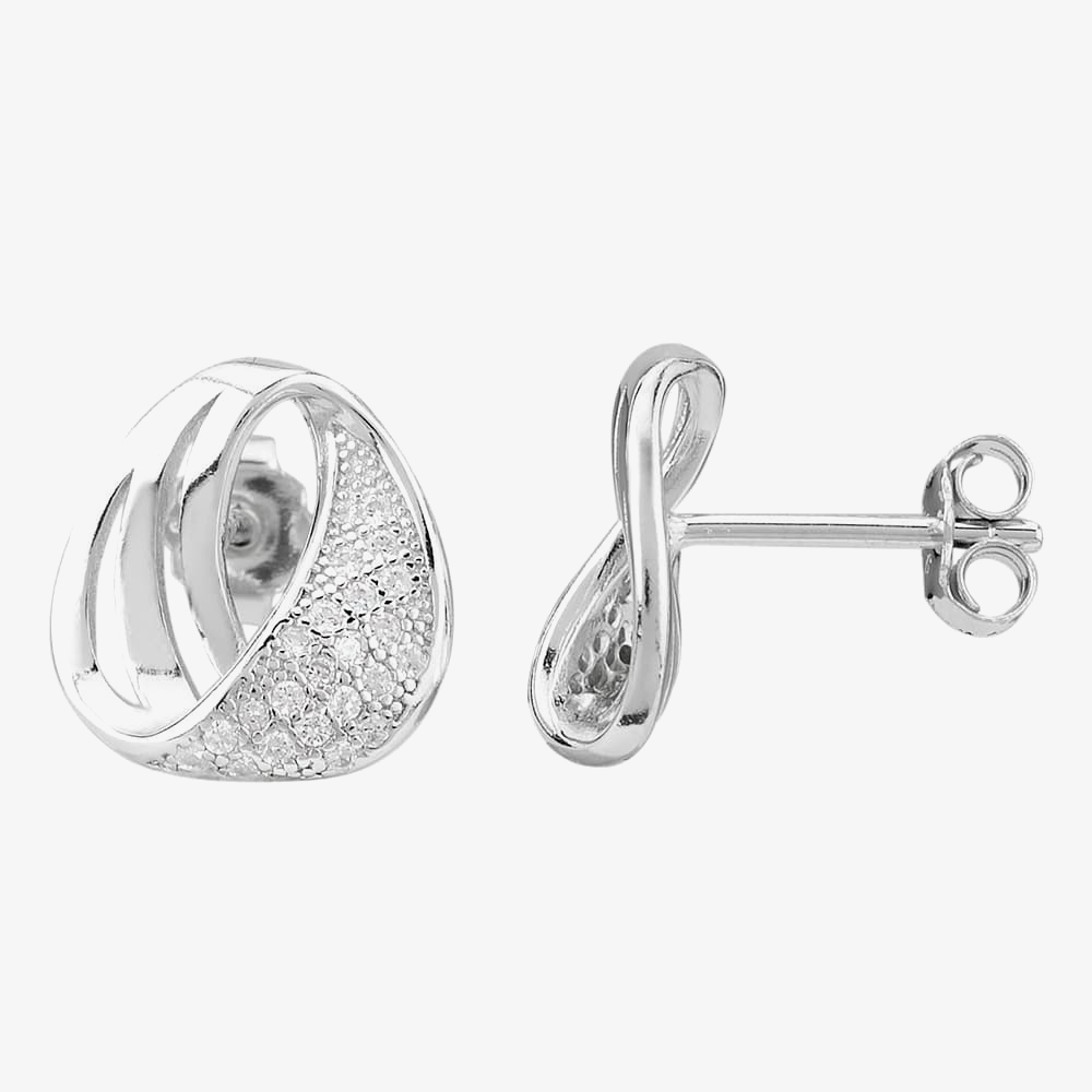 Silver Pavé Twisted Teardrop Pendant and Earring Set E610287+P610497