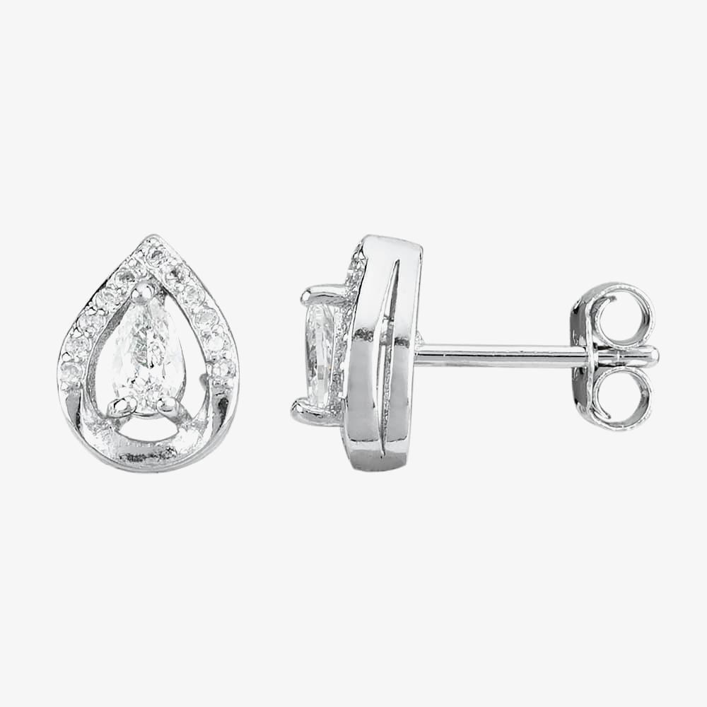Silver Cubic Zirconia Teardrop Pendant and Earring Set E612208+P612484