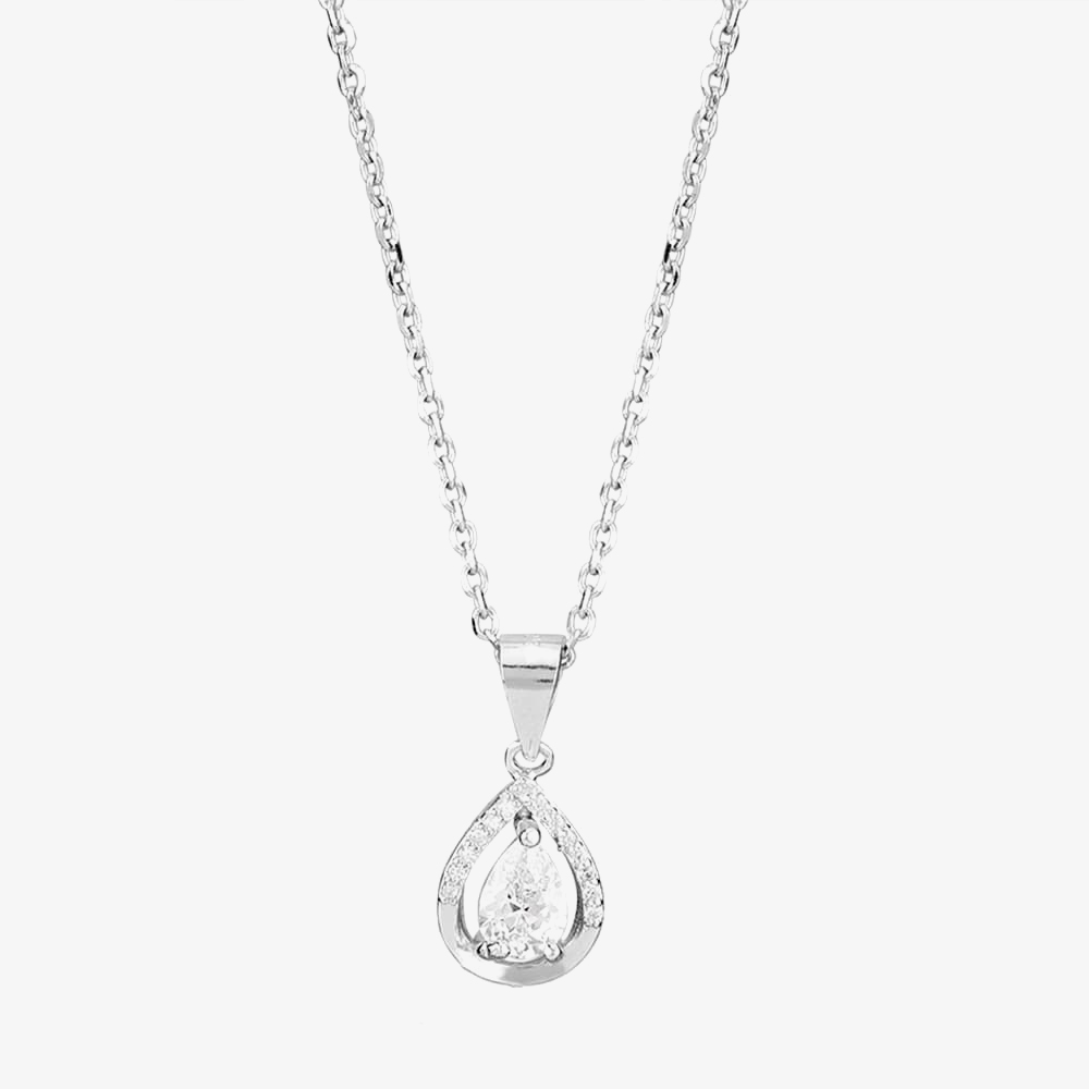 Silver Cubic Zirconia Teardrop Pendant and Earring Set E612208+P612484