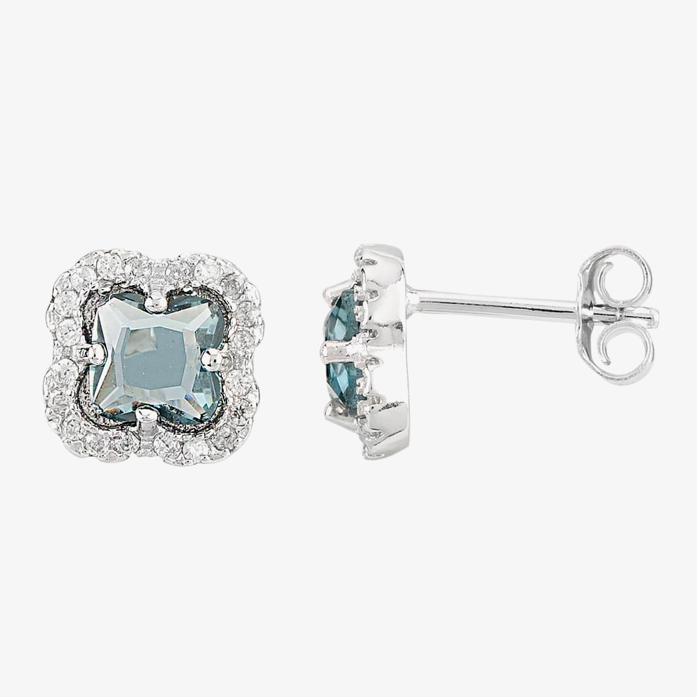 Silver Blue Cubic Zirconia Flower Pendant and Earring Set E613042+SS50-P