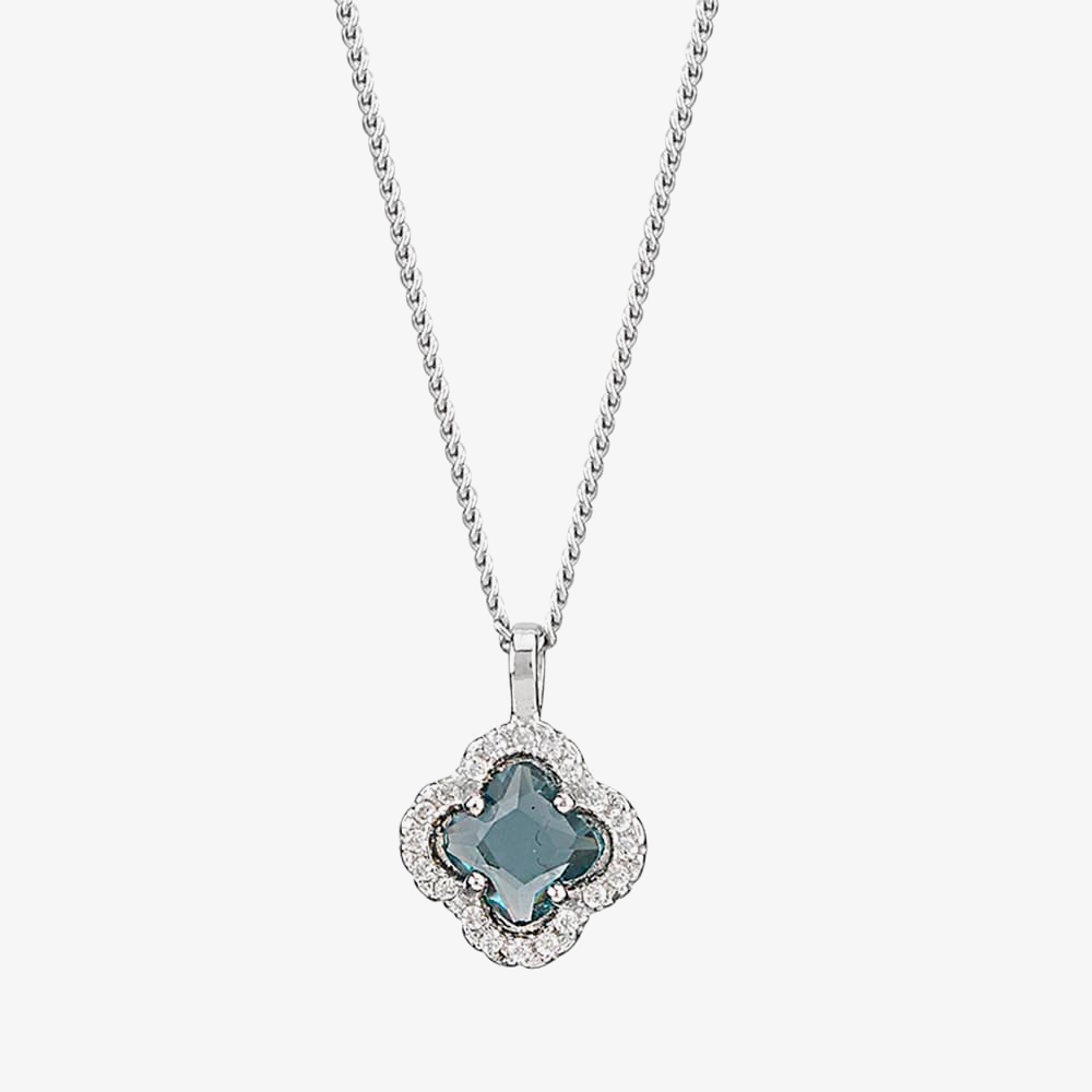 Silver Blue Cubic Zirconia Flower Pendant and Earring Set E613042+SS50-P