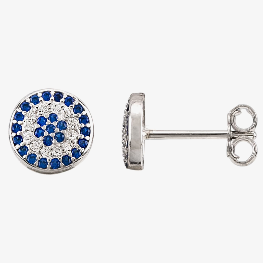 Silver Blue and White Cubic Zirconia Round Pendant and Earring Set SET9729
