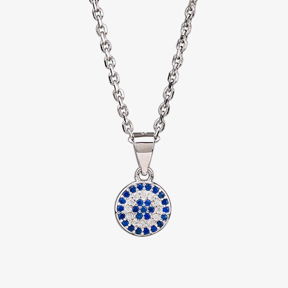 Silver Blue and White Cubic Zirconia Round Pendant and Earring Set SET9729
