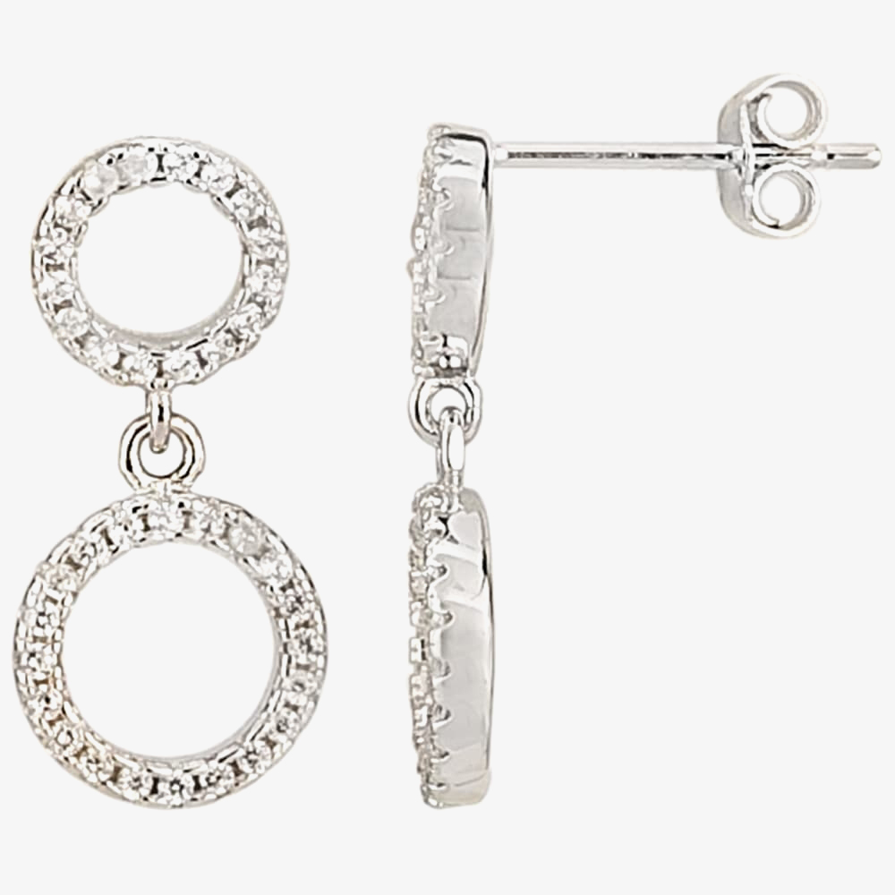 Silver Double Cubic Zirconia Halo Pendant and Dropper Earring Set SET12519