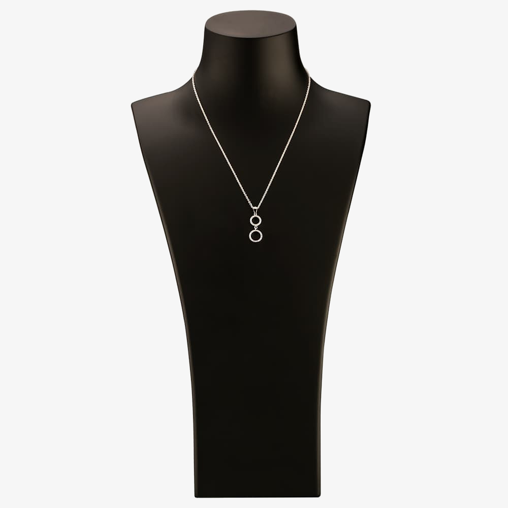 Silver Double Cubic Zirconia Halo Pendant and Dropper Earring Set SET12519
