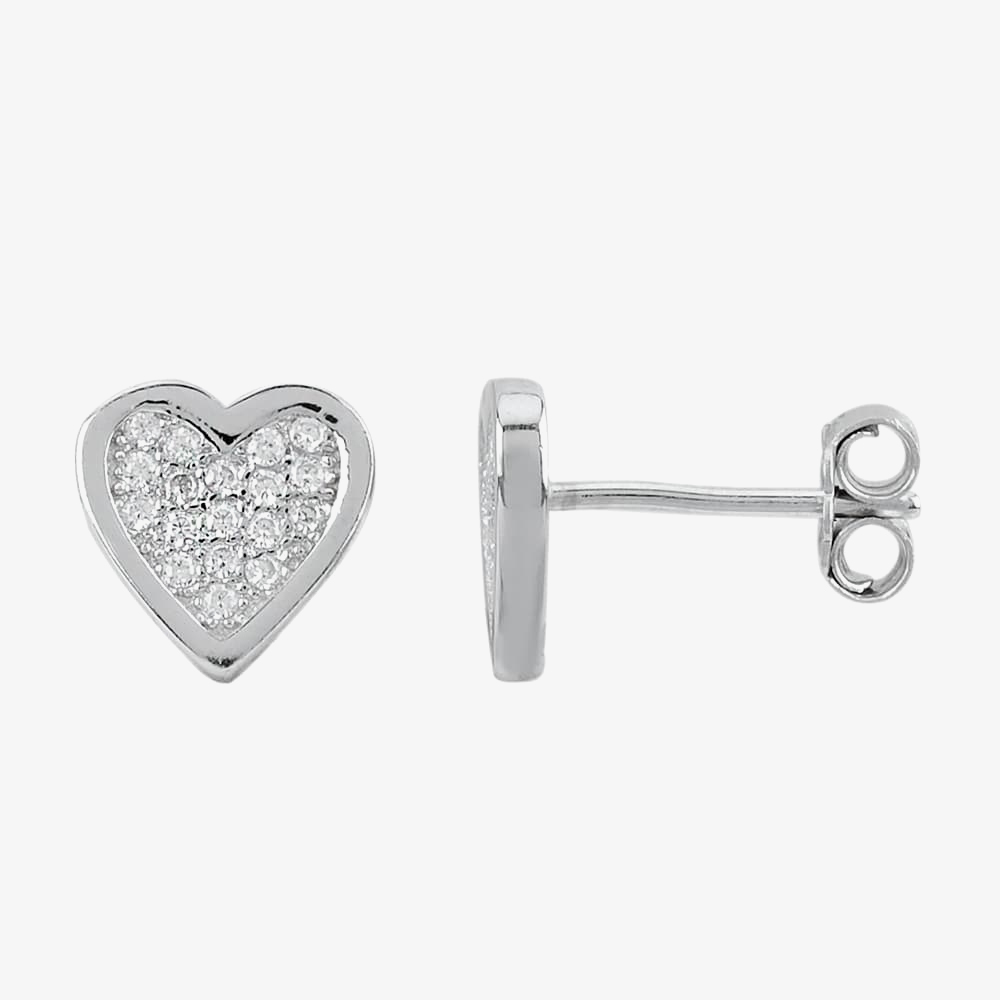 Silver Pave Heart Pendant and Earring Set SET7305