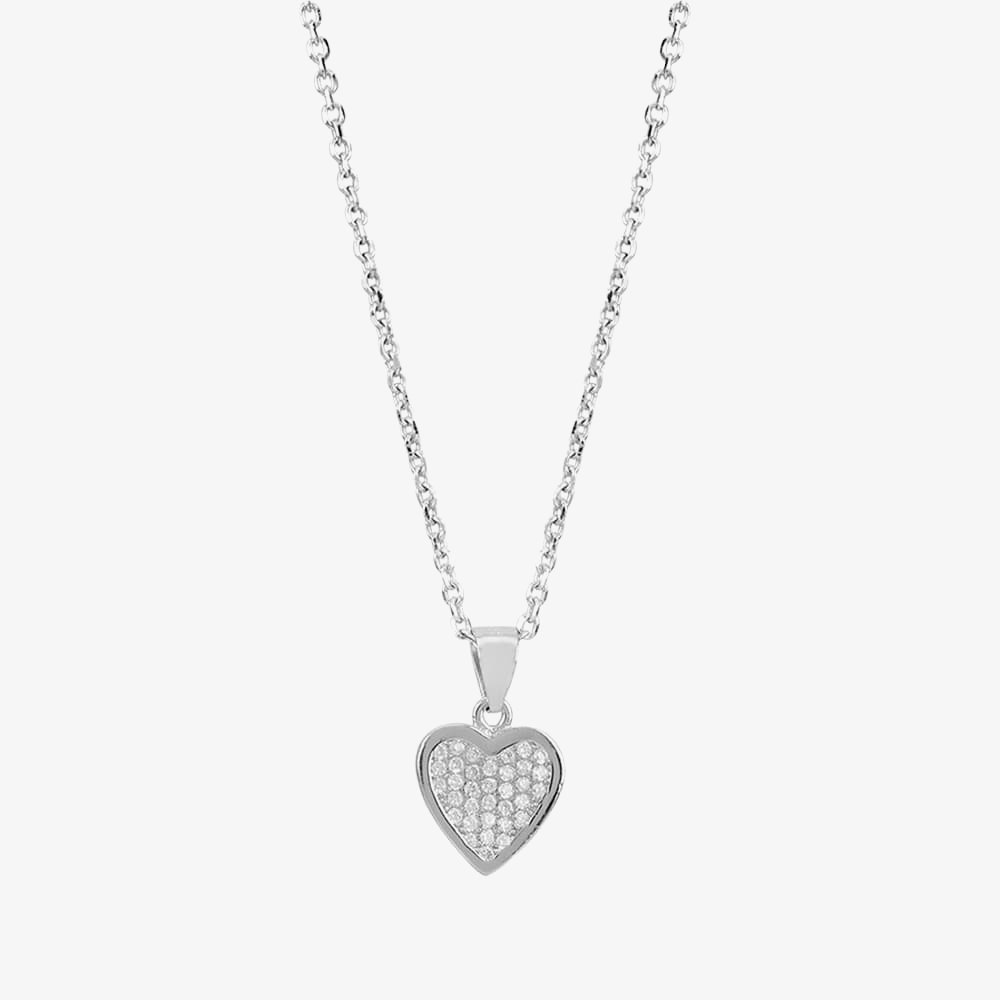 Silver Pave Heart Pendant and Earring Set SET7305