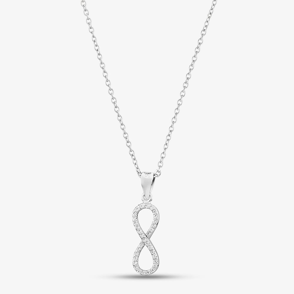 Silver Cubic Zirconia Infinity Pendant & Earring Set SET9471
