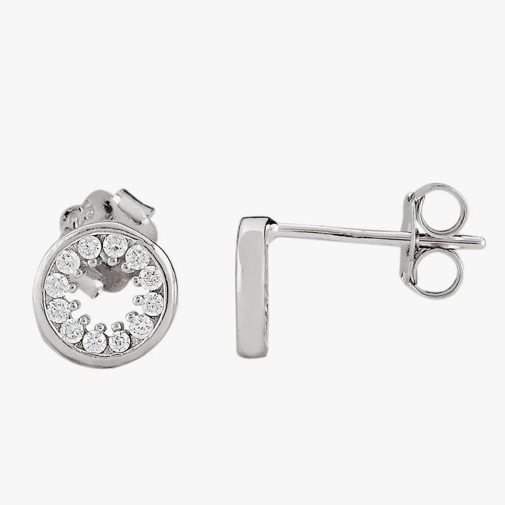 Silver Cubic Zirconia Halo Pendant and Studs Set SET14439