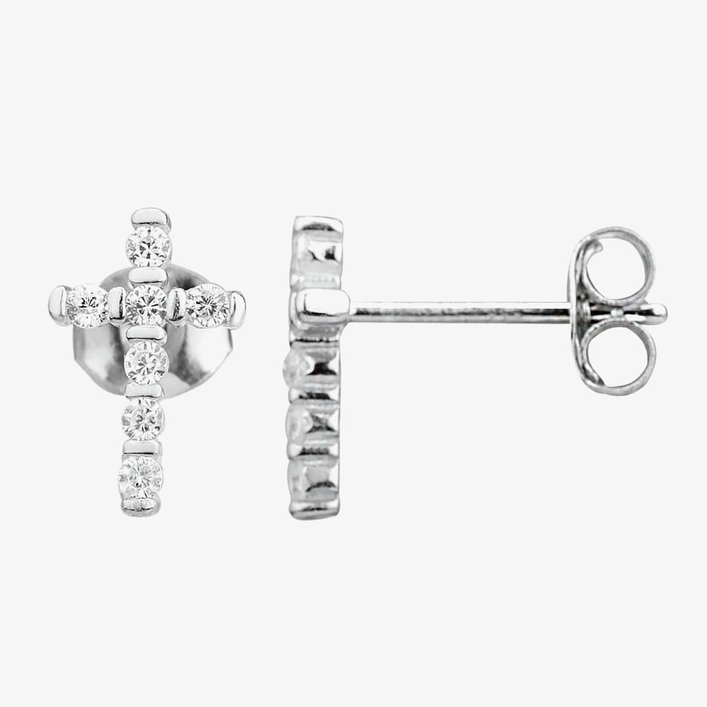 Silver Cubic Zirconia Cross Pendant and Earring Set SET10532