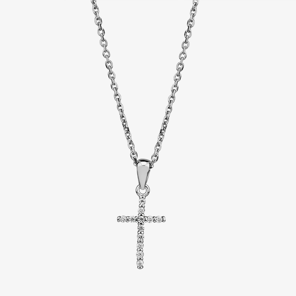 Silver Cubic Zirconia Cross Pendant and Earring Set SET10532
