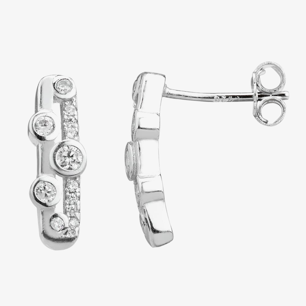 Silver Cubic Zirconia Twin Row Pendant and Earring Set SET11971