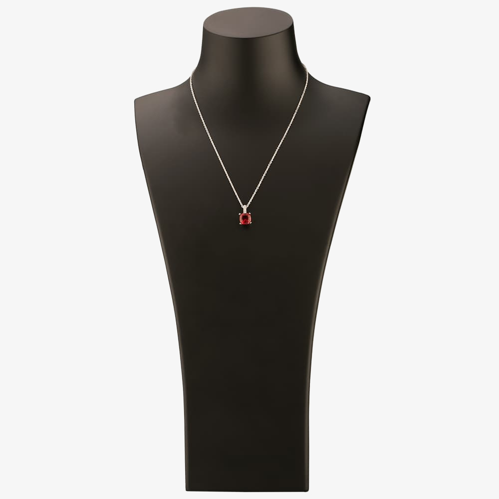 Silver Red Cubic Zirconia Cushion-cut Pendant and Dropper Earring Set SET0470