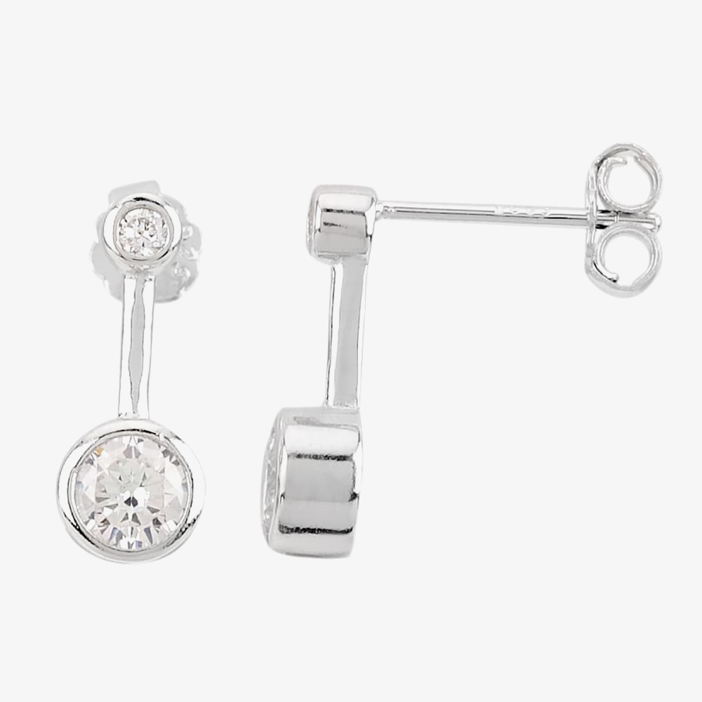 Silver Cubic Zirconia Bezel-set Graduated Pendant and Earring Set SET14071