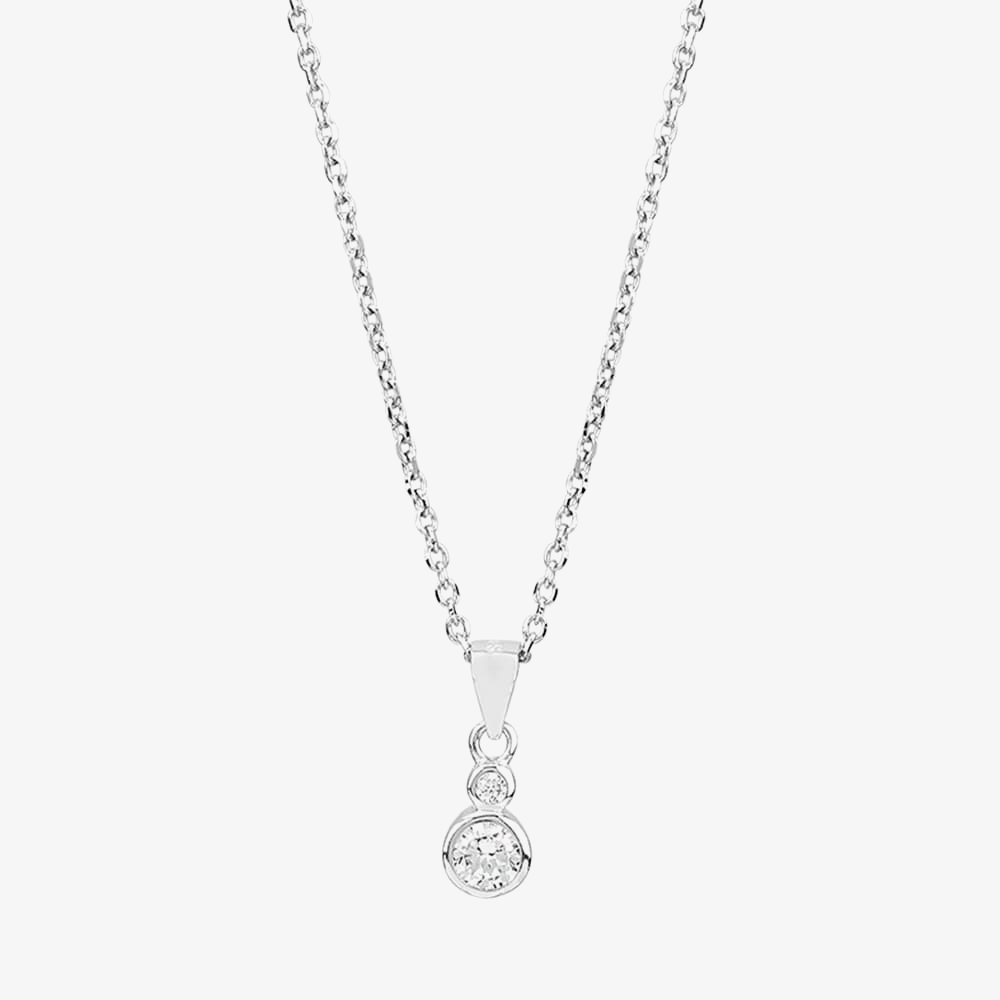 Silver Cubic Zirconia Bezel-set Graduated Pendant and Earring Set SET14071