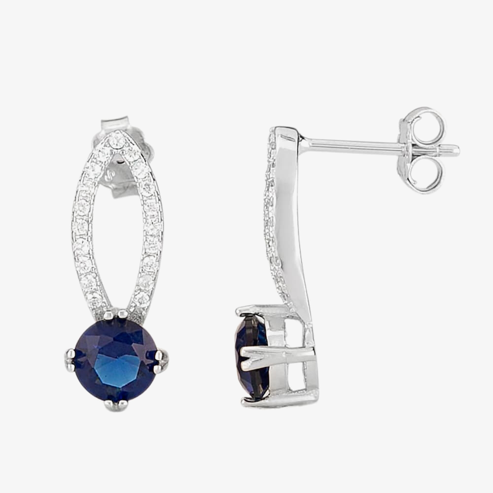 Silver Blue Cubic Zirconia Open Pendant and Earring Set SET8296