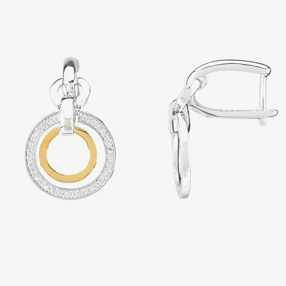 Two Tone Cubic Zirconia Double Open Circle Pendant and Earring Set SET12423
