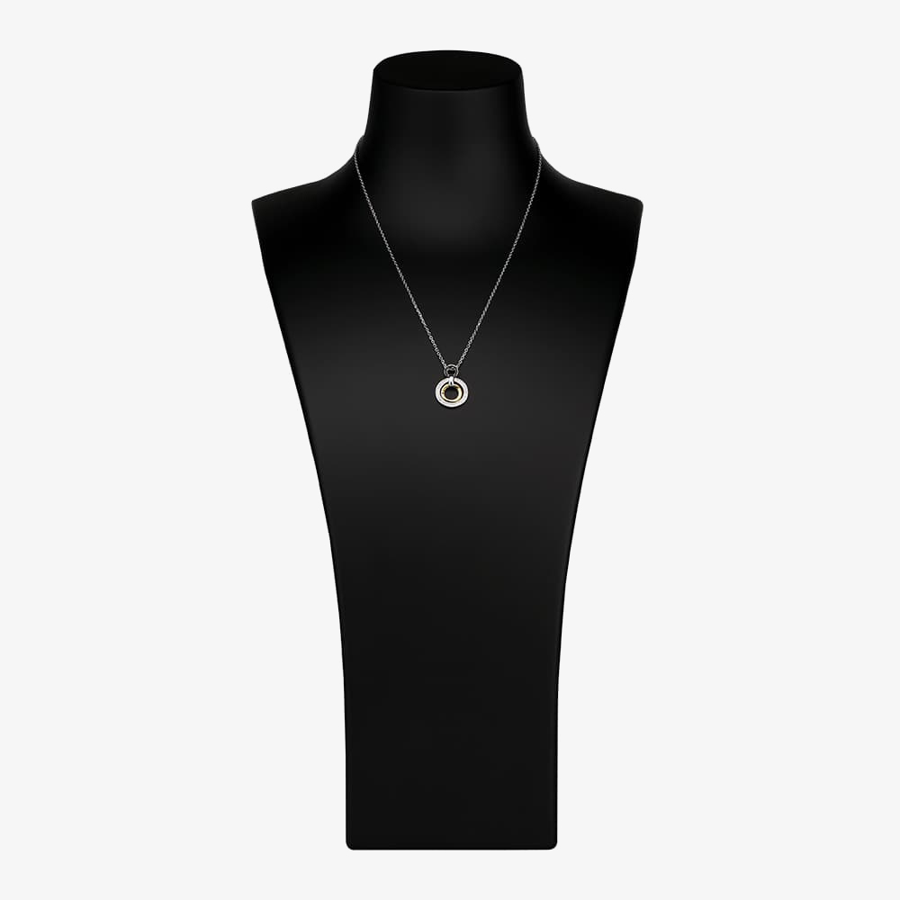 Two Tone Cubic Zirconia Double Open Circle Pendant and Earring Set SET12423