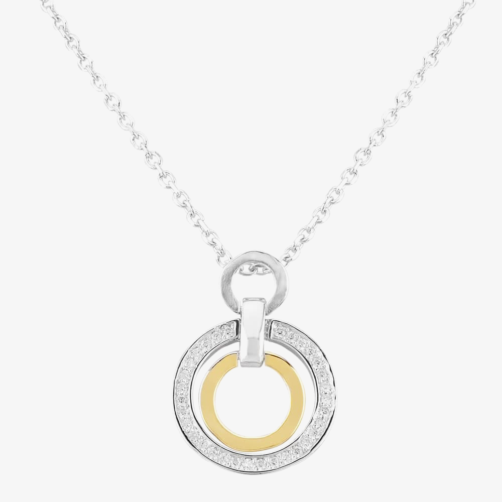 Two Tone Cubic Zirconia Double Open Circle Pendant and Earring Set SET12423