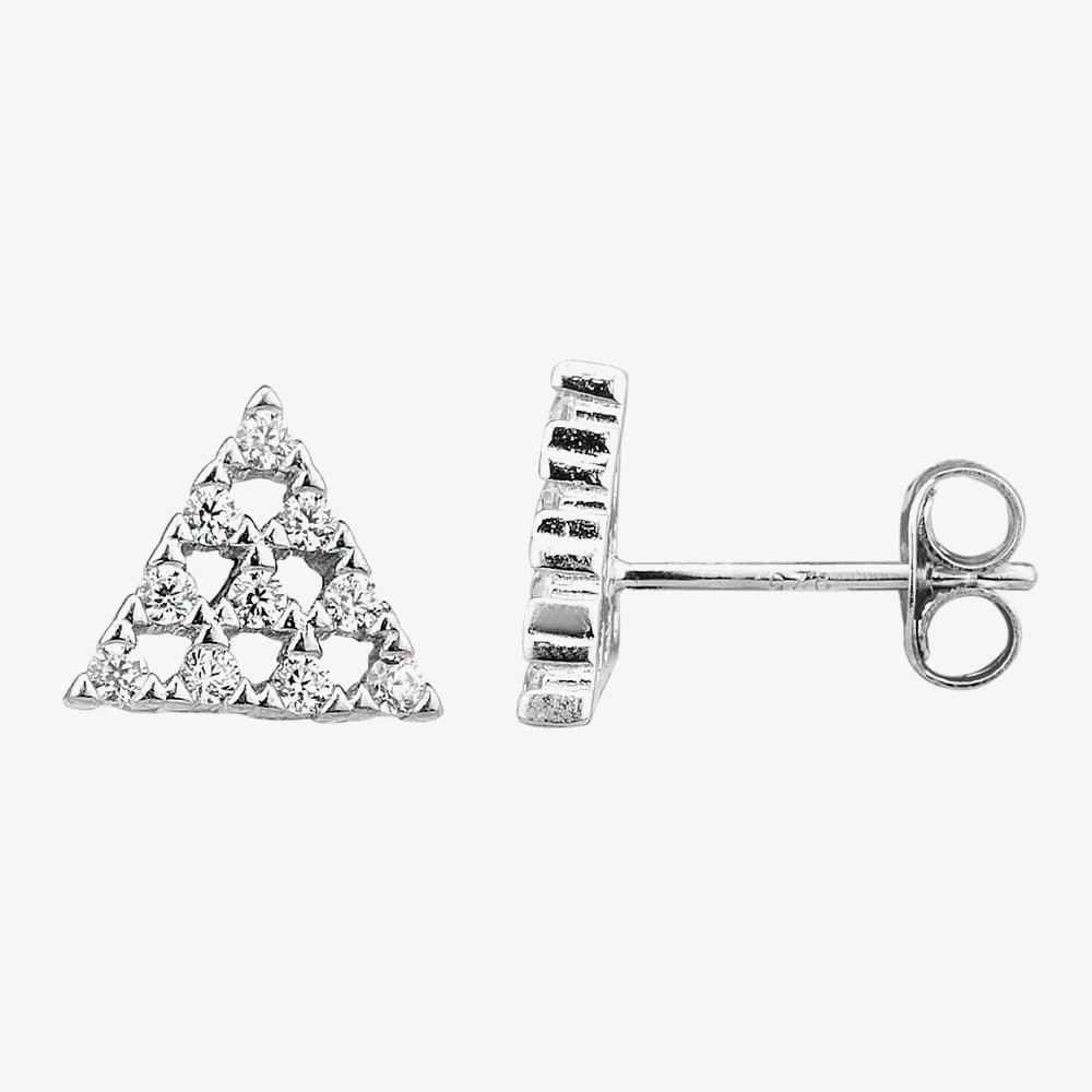 Silver Pave Triangular Pendant and Earring Set SET11985
