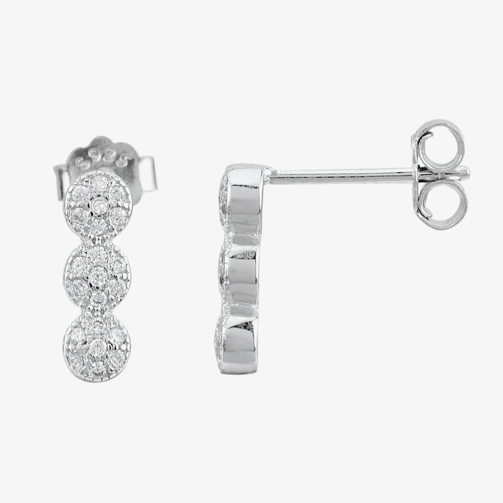 Silver Pave Triple Cluster Dropper Pendant and Earring Set SET12782