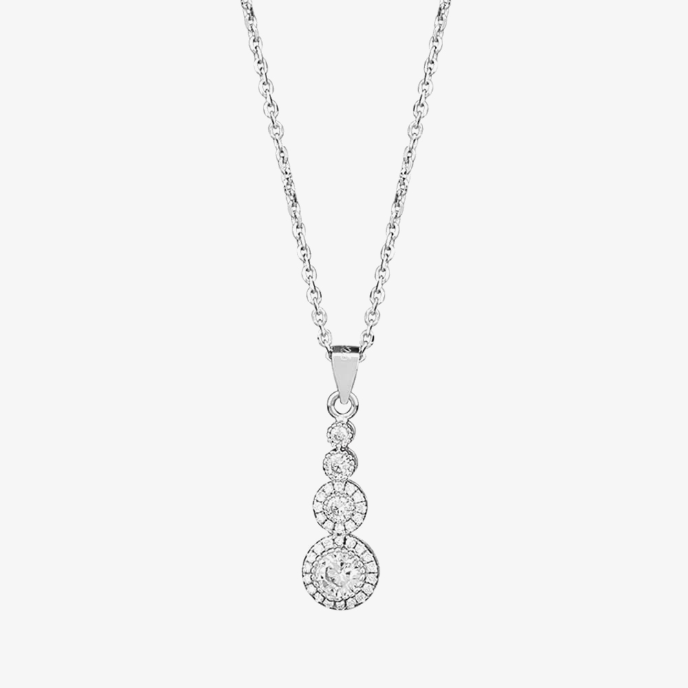 Silver Cubic Zirconia Graduated Pendant and Dropper Earrings Set SET5449