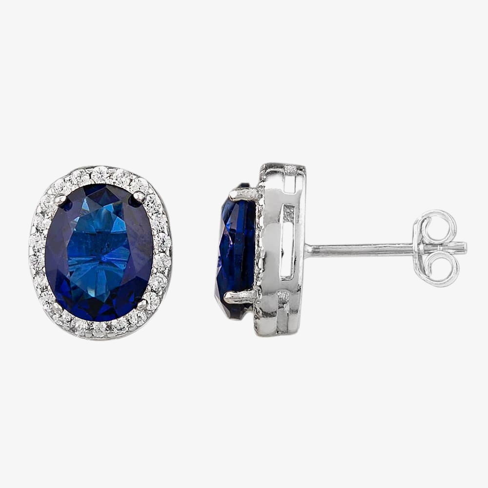Silver Blue Cubic Zirconia Oval Pendant and Earrings SET11163