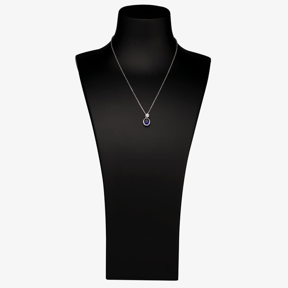 Silver Blue Cubic Zirconia Oval Pendant and Earrings SET11163