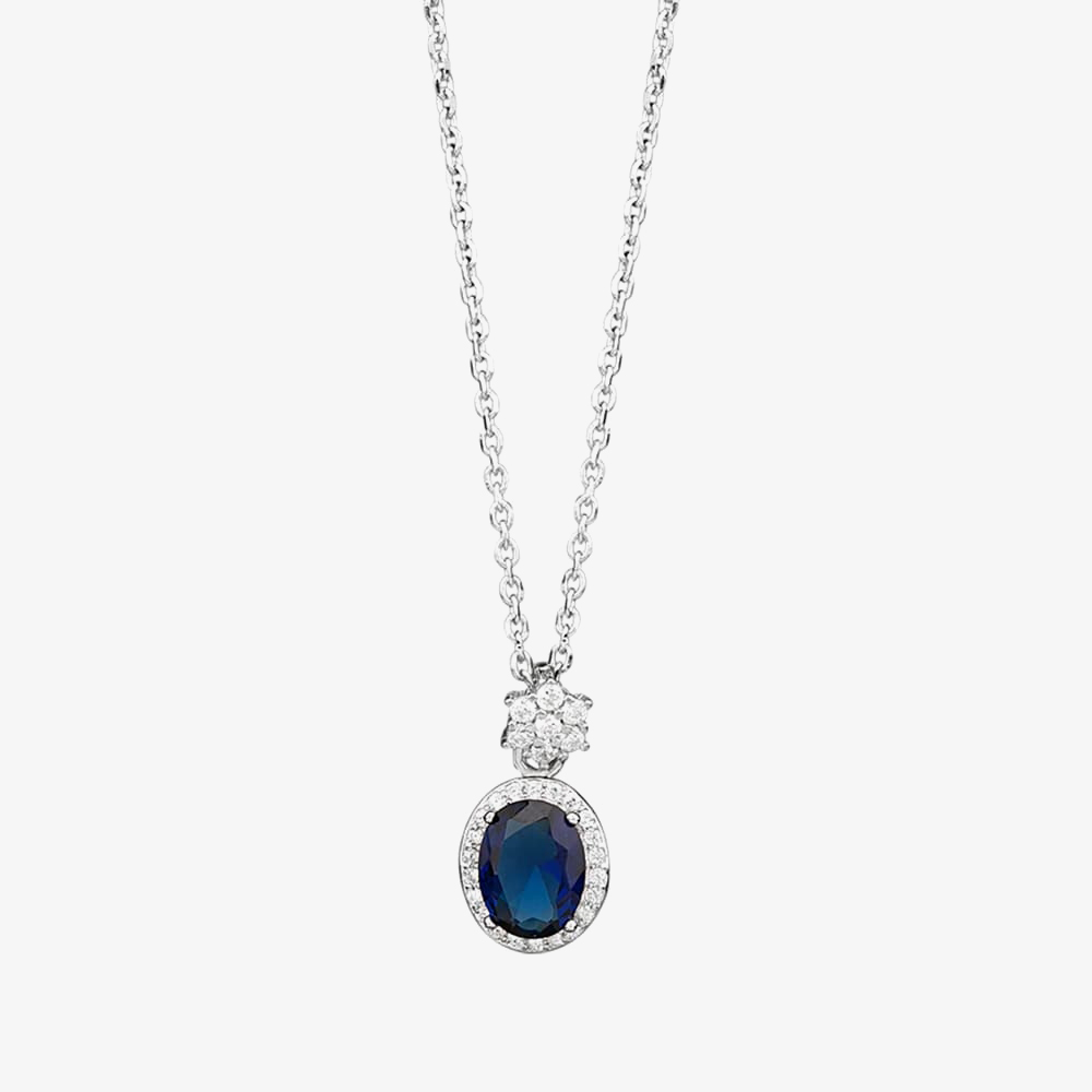 Silver Blue Cubic Zirconia Oval Pendant and Earrings SET11163