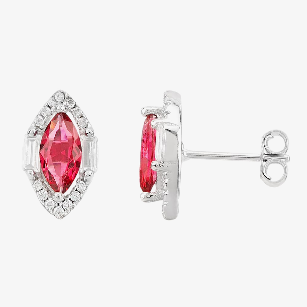Silver Red Cubic Zirconia Marquise Pendant and Earrings Set SET14197