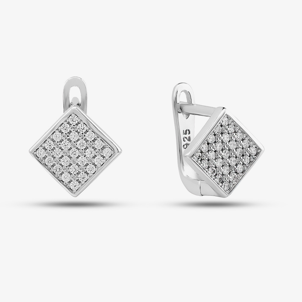 Silver & Cubic Zirconia Pave Diamond-Shape Necklace & Earring Set SET16182